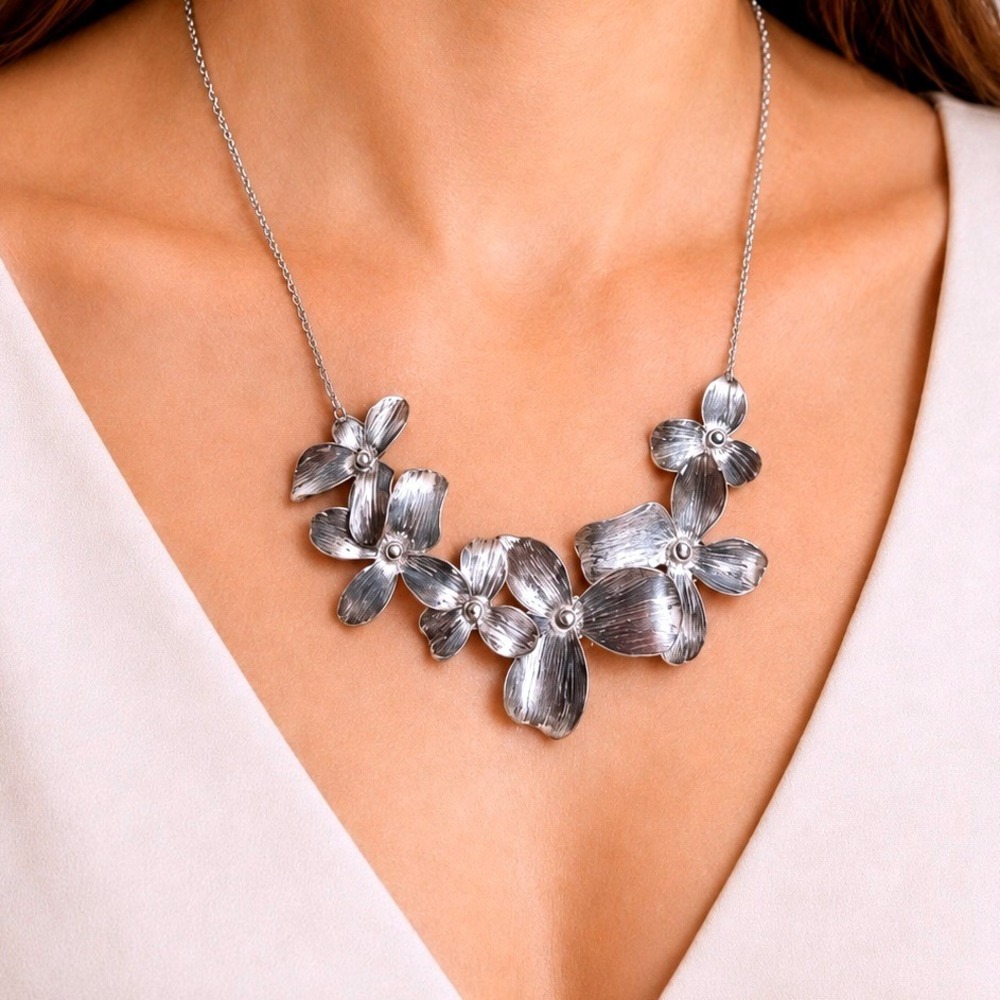 Silpada 925 Garden Whimsy Retired Sterling Silver Flower Link Necklace N3242
